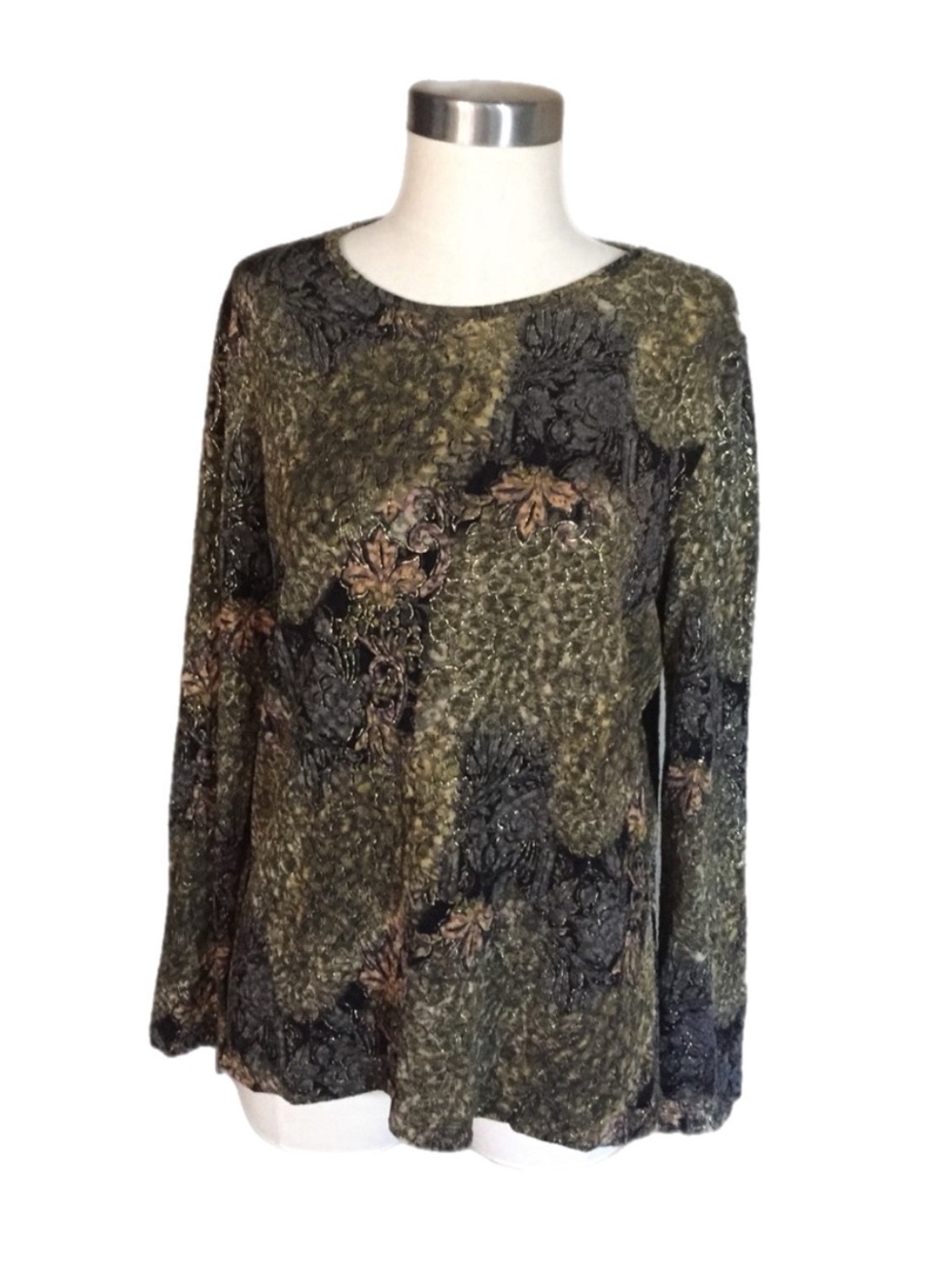 Y2K Vintage Metallic Fall Colors Stretchy Long Sleeve Top Size Medium